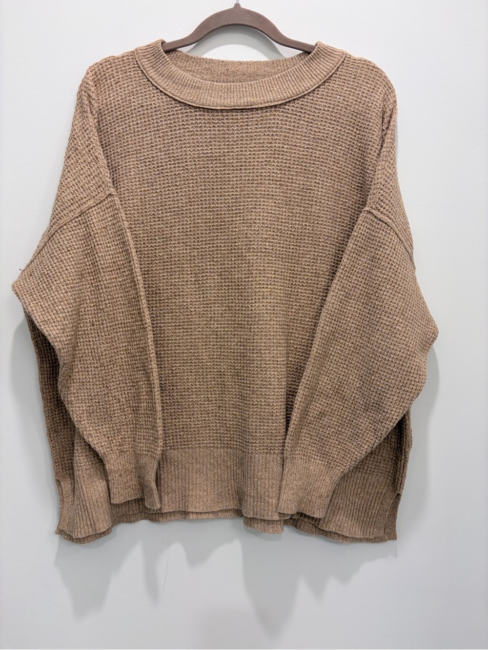Aerie Tan Waffle Knit Sweater Size M Cozy Oversized - Picture 2 of 8
